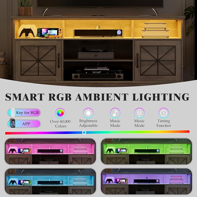 Xixini Farmhouse TV Stand for 65/60/55 Inch Tvs, Rustic Entertainment Center - Image 3