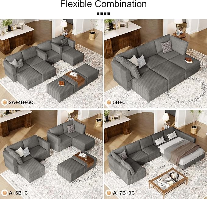 Belffin Fabric Modular Sectional Sofa Armrest Backrest Module Couch Side - Image 6
