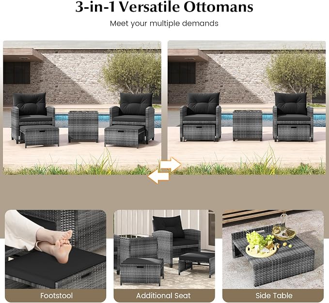 Tangkula 5 Pieces Patio Conversation Set, PE Wicker Rattan Outdoor Furniture Set - Image 9