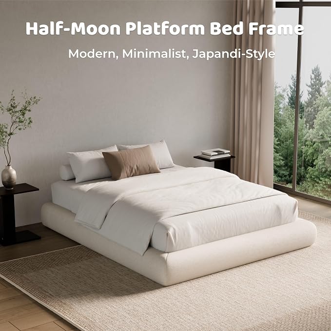 RECCI AirFrame Half-Moon Upholstered Queen Platform Bed Frame, Velvet Curved - Image 6
