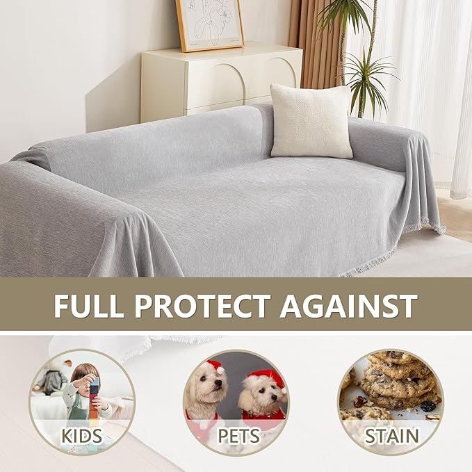 MYSKY HOME Light Gery Chenille Sofa Cover - Image 5
