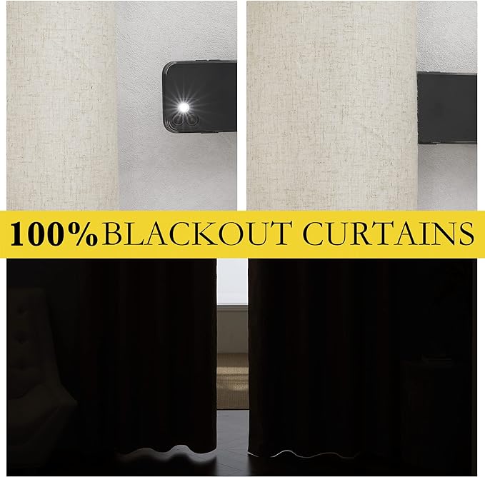 NICETOWN Natural Kitchen 100% Blackout Narrow Curtains 48 inches Long 2 Panels - Image 2