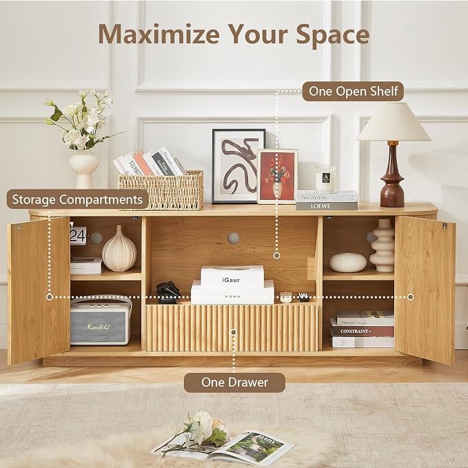 64" Fluted TV Stand for TVs up to 75 inch, Entertainment Center - Image 4