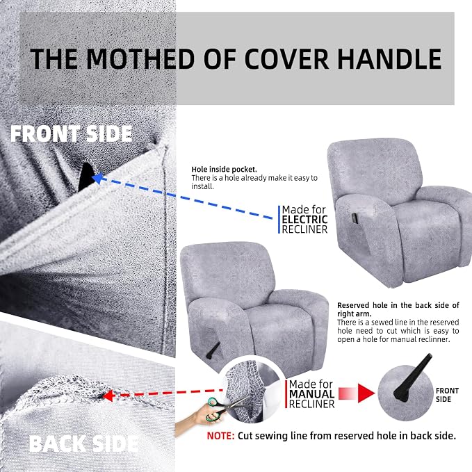 ANARACHON Recliner Chair Covers Leather Like, 4 Pieces Recliner Cover - Image 6