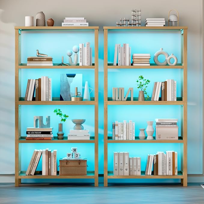 Vlsrka Wooden Bookshelf with Lights, 5 Tier Bookshelf with Storage, Tall - Image 8