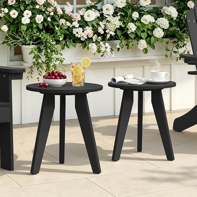 HDPS Outdoor Side Table Set of 2, Small Round Side Table Weather-Resistant - Image 2