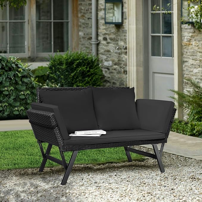 Greesum Outdoor Sofa, Woven Rattan Patio Furniture, Convertible Daybed or - Image 4
