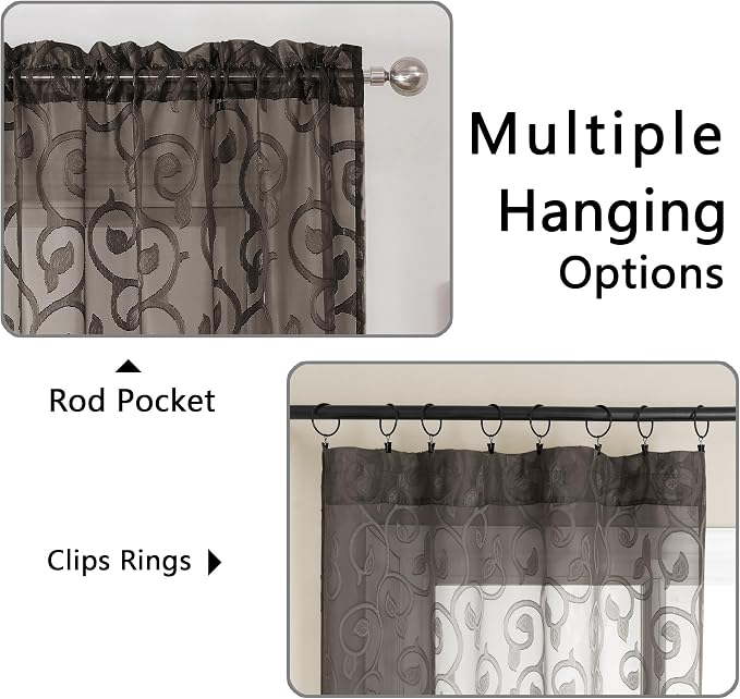 OWENIE Furman Chocolate Sheer Curtains 84 inches Long - Image 5