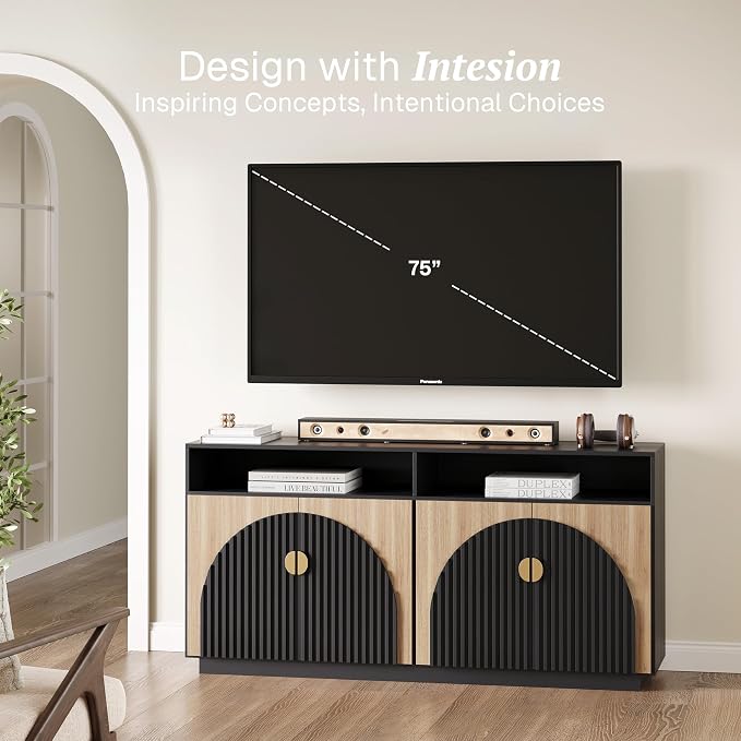 BELLEZE 65 Inch Fluted TV Stand, Mid Century Modern Entertainment Center - Image 3