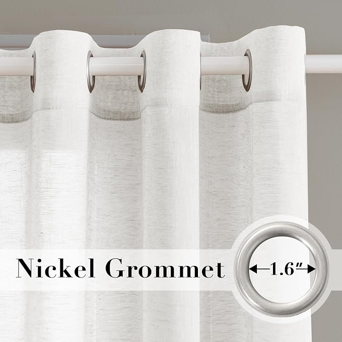 H.VERSAILTEX White Linen Curtains Flax Linen Blended Curtain Panels - Image 2