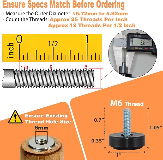 M6 Adjustable Furniture Leveler, 16 Pack Rubber Leveling Feet Screws in Threaded - Image 2