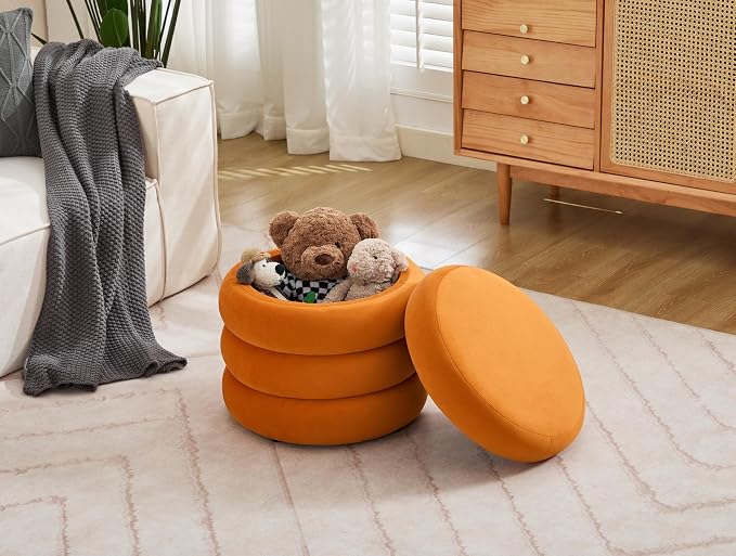 Flouki 19.5" Storage Ottoman Round, Vanity Stools - Image 6