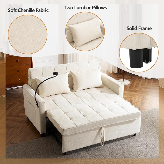 3 in 1 Convertible Sleeper Sofa Bed, 56.9" Small Pull Out Couch Bed - Image 8