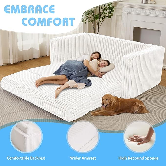 HABUTWAY 49.8" Loveseat Boneless Couch, 4-in-1 Convertible Sofa Bed, Plush Fur - Image 4