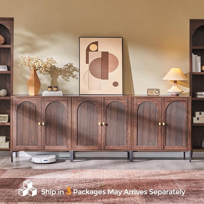 IFBUY Modern Sideboard Buffet Cabinet, 92.63" W Fluted Arched Buffet Cabinet - Image 8
