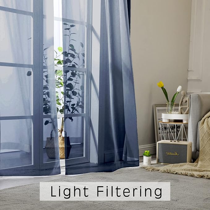 OWENIE Short Sheer Curtains 24 Inches Long 2 Panels - Image 2