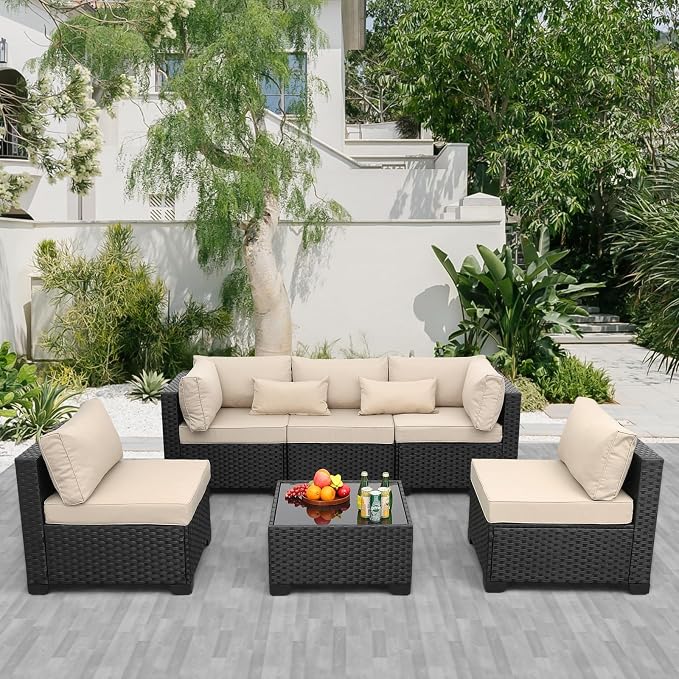 Rattaner Patio Sectional 6 Pieces All-Weather Wicker Patio Furniture Set by Rattaner