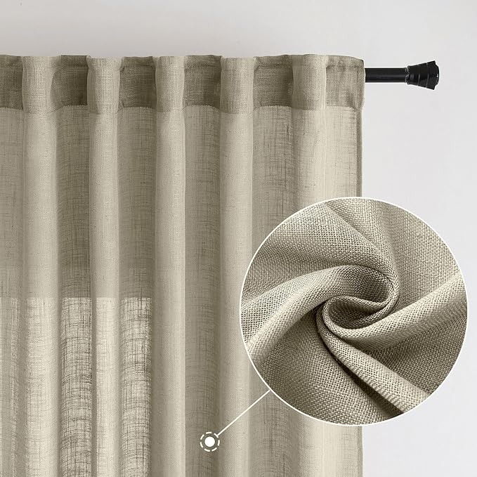 MIULEE Oatmeal Linen Curtains 96 Inches Long 2 Panels - Image 2