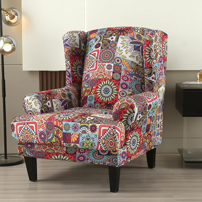 HAOYONG Wing Chair Slipcovers Elastic Boho Printed Wingback Chair Covers 2 - Image 2
