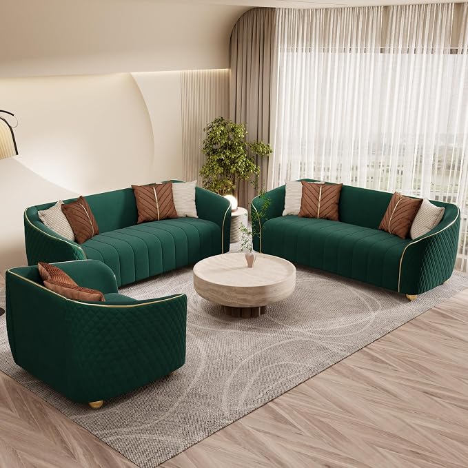 3-Piece Luxury Velvet Sofa Set for Living Room, Elegant Design Couch Set - Image 5