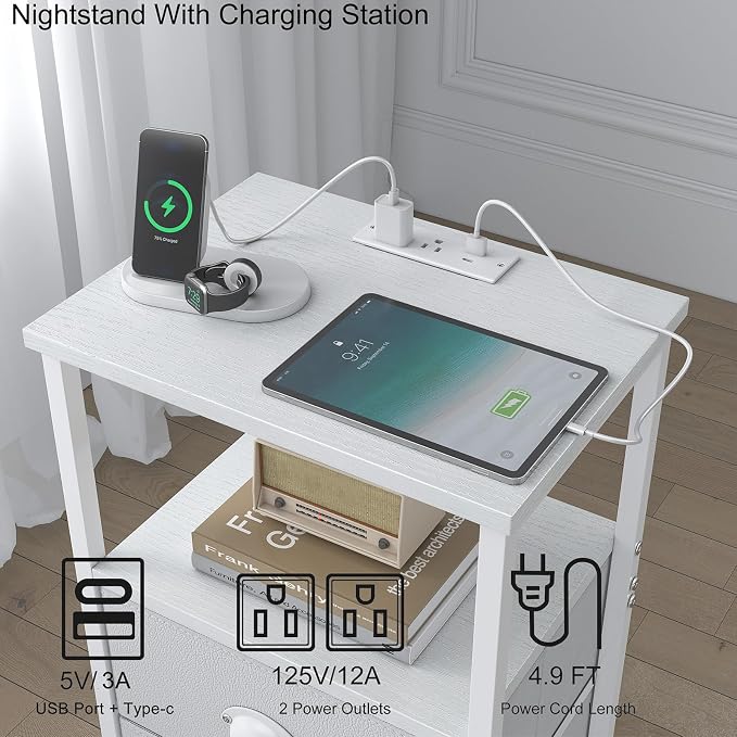 sthmec Nightstand with Charging Station, LED Night Stand Set 2, Bedside Table - Image 4