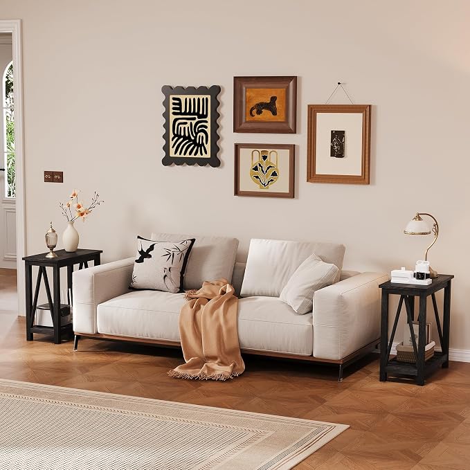 ChooChoo Farmhouse End Table Set of 2, Rustic Vintage Narrow End Side Table - Image 2