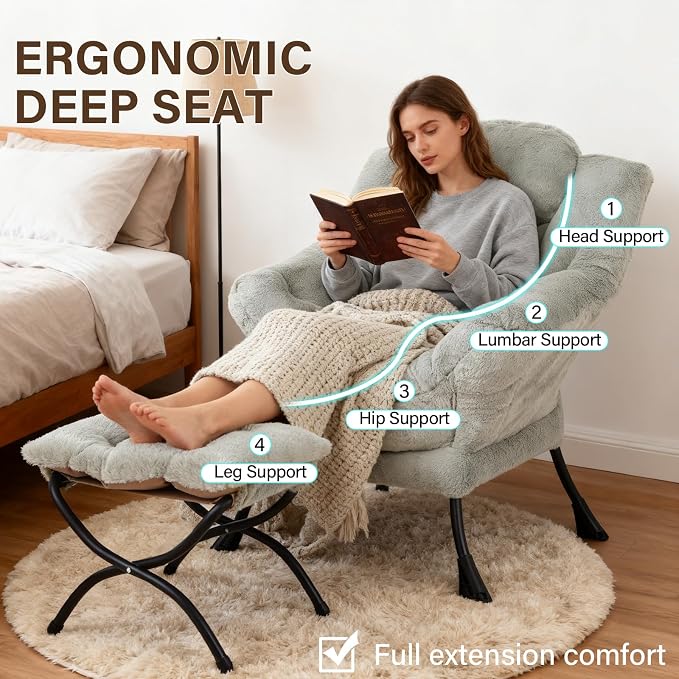 Welnow Lazy Chair with Ottoman, Modern Accent Chair with Armrests and a Side - Image 9