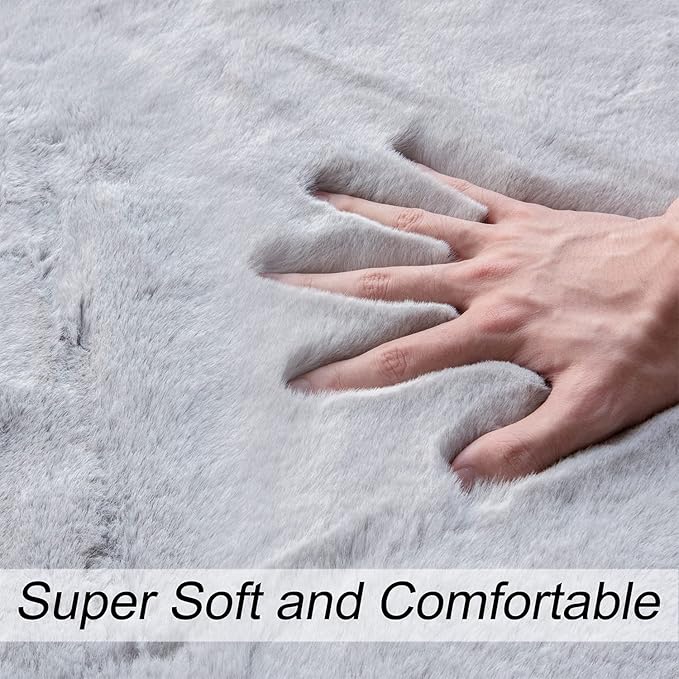 ORINOVA Light Gray Faux Fuzzy Fur Washable Rugs - Image 4