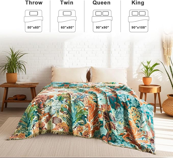 LUTBM Boho Throw Blanket for Bed Cotton Summer Blankets Twin Size for Bedroom - Image 3