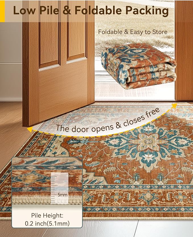RELEANY Area Rugs 9'x12' Washable Non-Slip, Floral Vintage Distress Print - Image 5