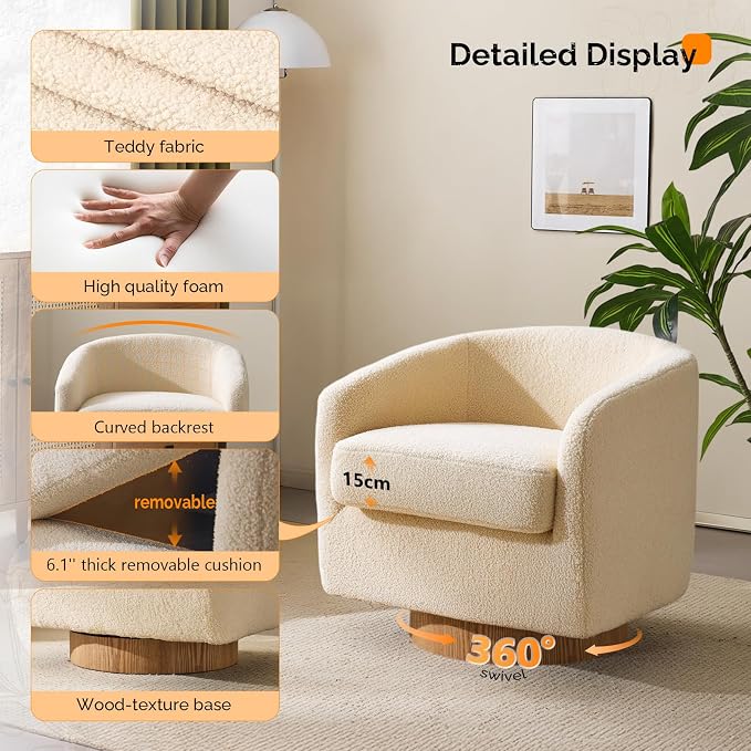 VINGLI 360°Swivel Accent Chair - Image 3