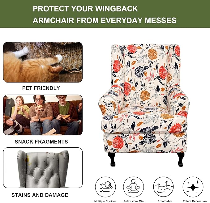 HAOYONG Wing Chair Slipcovers Printed Wingback Chair Covers 2 Pieces Wingback - Image 5