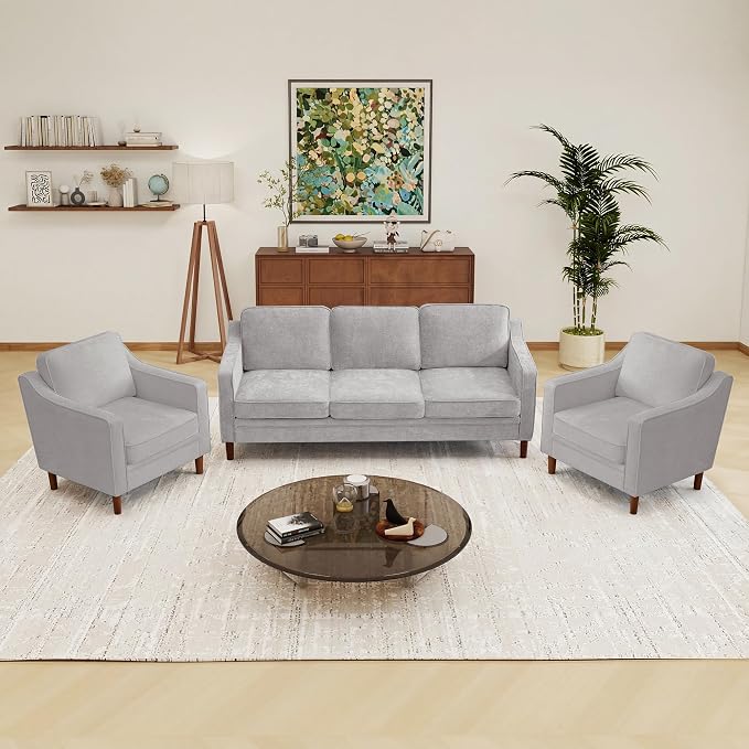 Kingfun Living Room Furniture Sets, 3 Seater Couch and 2 Armchair, Mid Century - Image 6