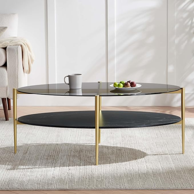 LumFurn Oval Glass Coffee Table, Mid-Century Modern Design, L43 x W22 x H17 inch - Image 5