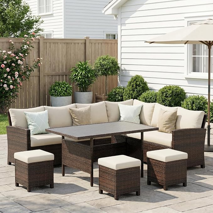 Wisteria Lane 7 Piece Patio Furniture Set, High Curved Back Wicker Patio by WisteriaLane