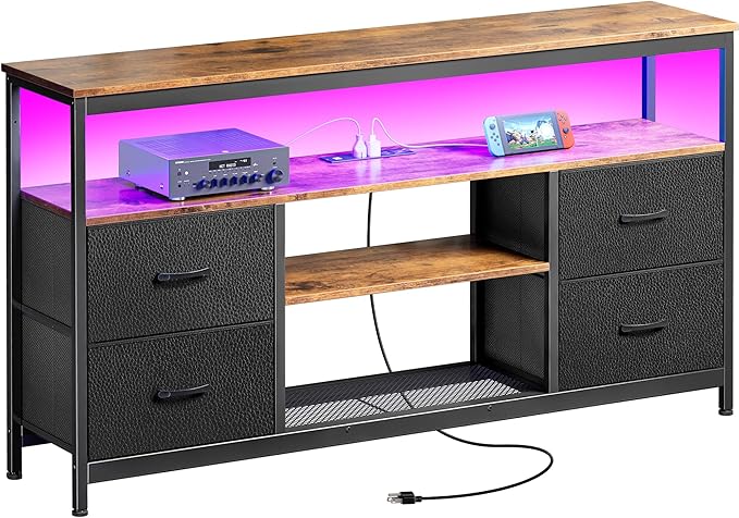 Huuger TV Stand Dresser with Power Outlets and LED Lights, 4 Drawers by Huuger