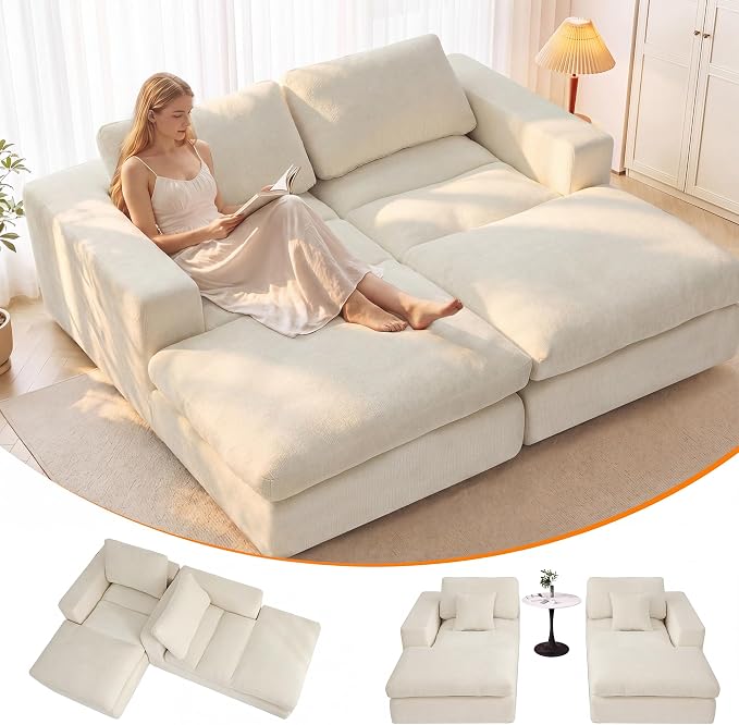 80.7" Oversized Double Chaise Lounge Chair Indoor, Cloud Boneless Sleeper Sofa by Mifnas