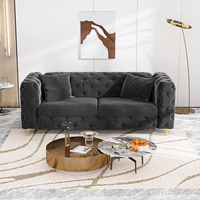 DAMAIFROM 75" Sofa Couch Mid Century Modern Velvet Couch Tufted Button Sofa - Image 6