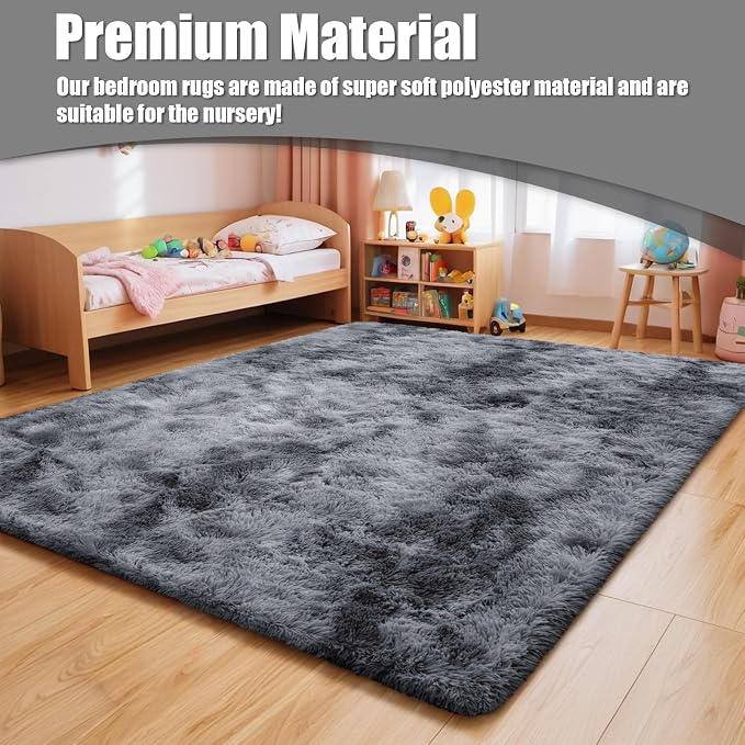 Shag Area Rug for Bedroom 5x8, Tie-Dyed Black Fluffy Area Rugs for Living Room - Image 7