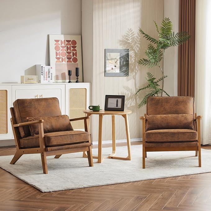 Karl home Accent Chair Wide Armrest Mid-Century Lounge Chair Bronzing Cloth - Image 7