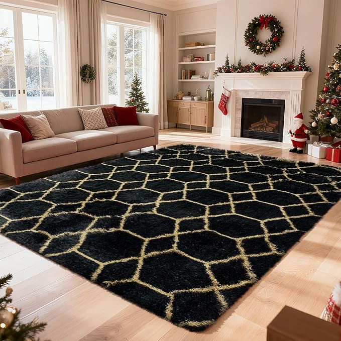 Shag Area Rug for Bedroom 4x6, Fluffy Area Rugs for Living Room, Geometric Soft by yulidayang