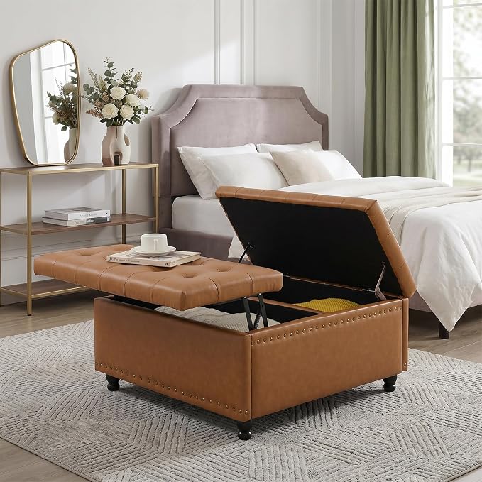 Tbfit Large Square Storage Ottoman Bench, Tufted Upholstered Coffee Table - Image 5