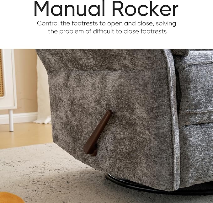 Rocking Chair Nursery with Adjustable Headrest, Manual Swivel Rocker Recliner - Image 8