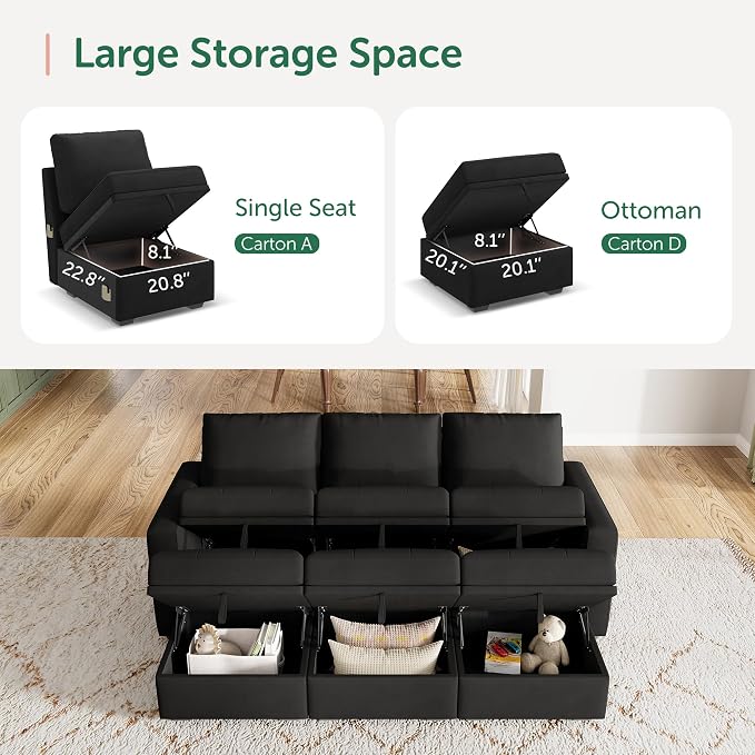 HONBAY Modular Sectional Couch Sleeper Sofa Bed - Image 3