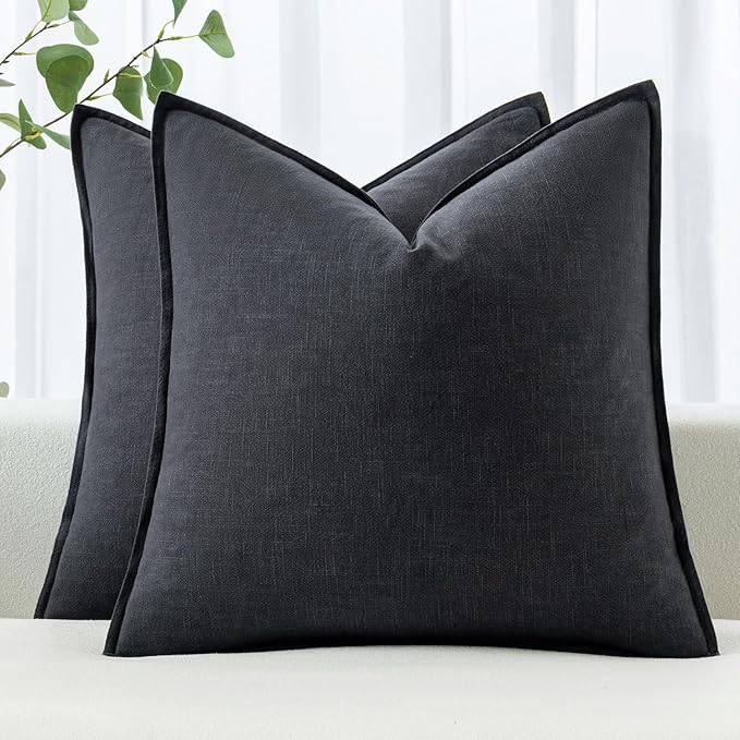 MIULEE Decorative Linen Euro Sham Pillow Covers 22x22 Inch Dark Gray Boho by MIULEE