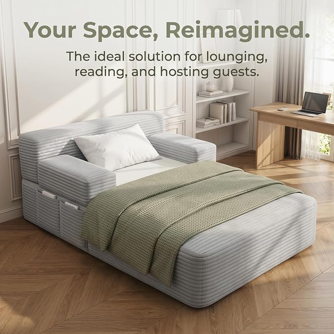 Oversized Boneless Chaise Sofa Bed, Corduroy Chaise Lounge Chair Indoor - Image 4