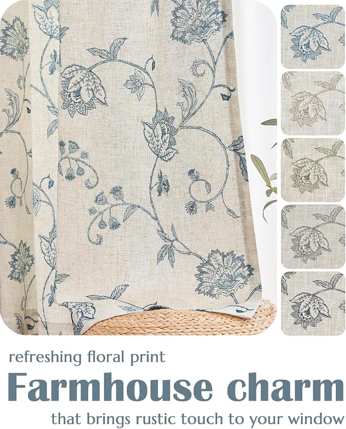 jinchan Linen Curtains Floral Curtains 96 Inch Length - Image 6