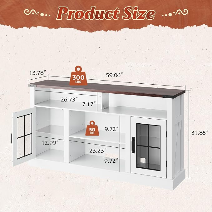 WLIVE Farmhouse TV Stand for 65 Inch TV, Tall Entertainment Center - Image 3