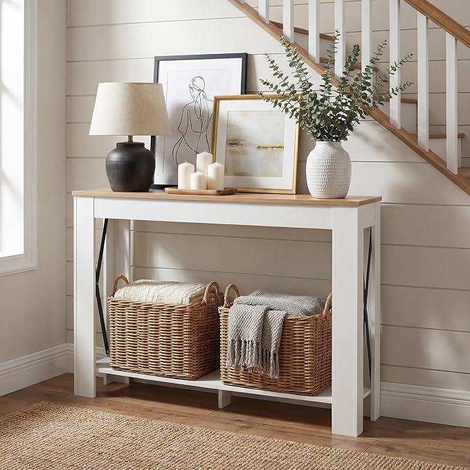 YATINEY Farmhouse Console Table, 39.4'' Small Narrow Entryway Table, Wood Couch - Image 7