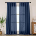 Chyhomenyc Navy Blue Semi Sheer Curtains 96 Inches Long 2 Panels by Chyhomenyc